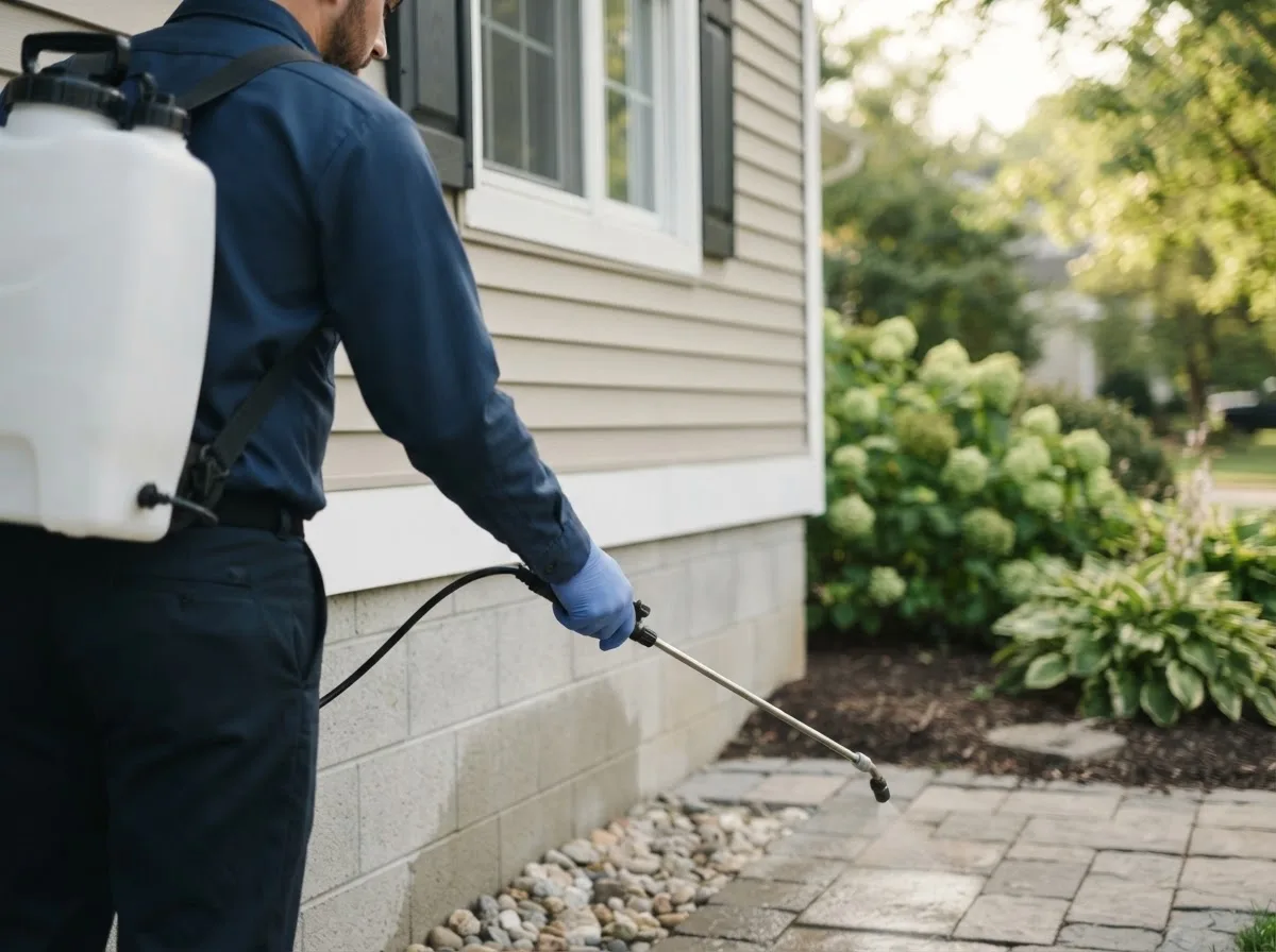 Pest control technician inspecting a home in Limaville, OH